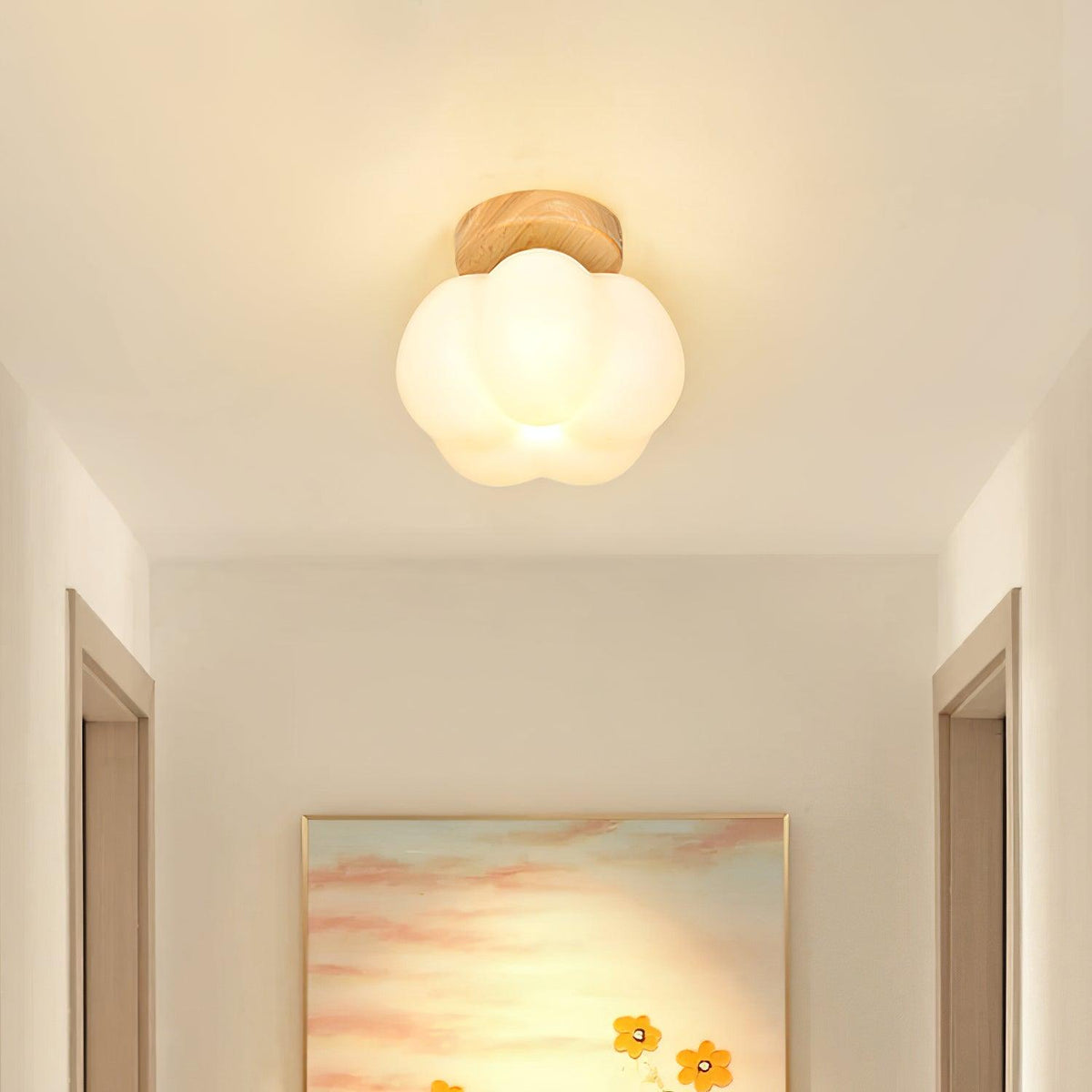 Kapok Flower Mini Flush Mount Ceiling Light in Wood Grain Metal