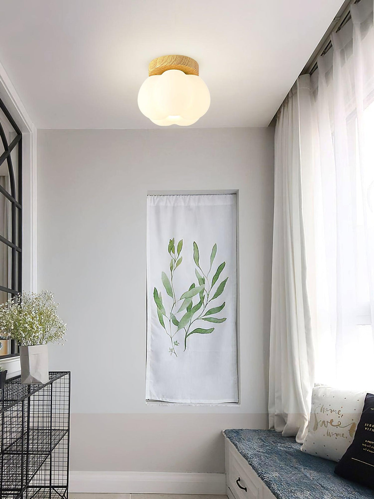 Kapok Flower Mini Flush Mount Ceiling Light in Wood Grain Metal