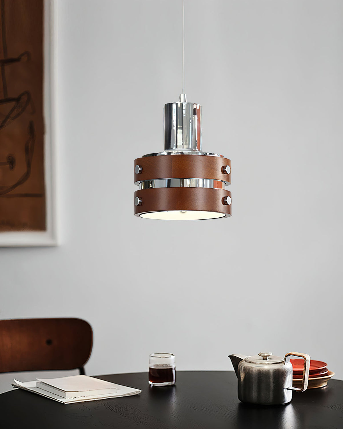 Karry Pendant Light in Chrome and Walnut Wood for Modern Interiors