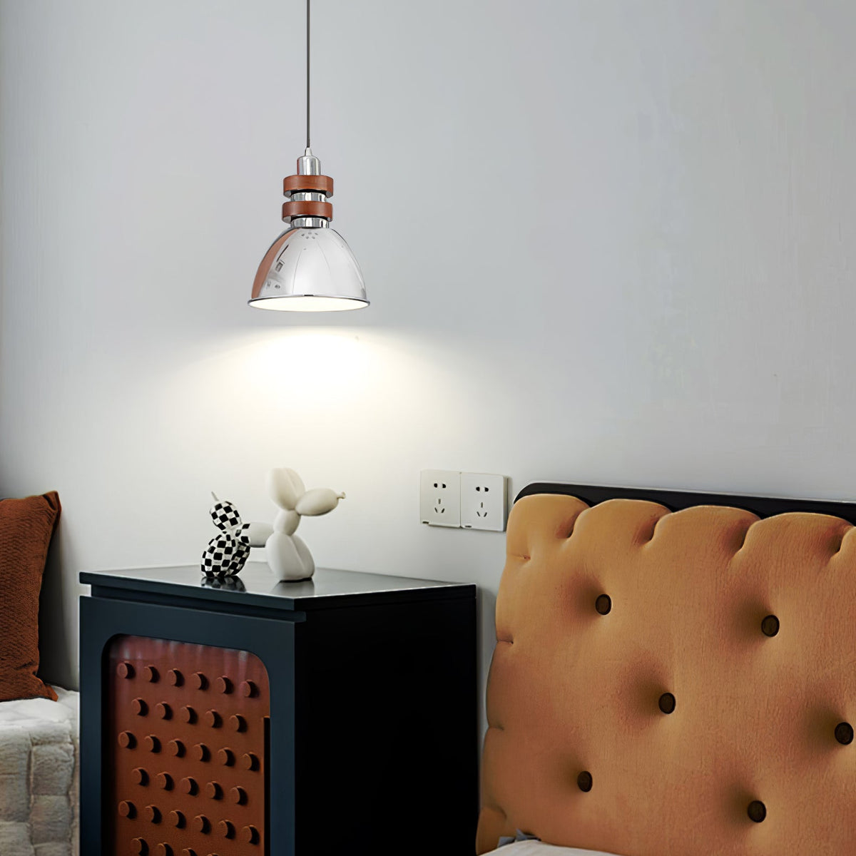 Karry Pendant Light in Chrome and Walnut Wood for Modern Interiors