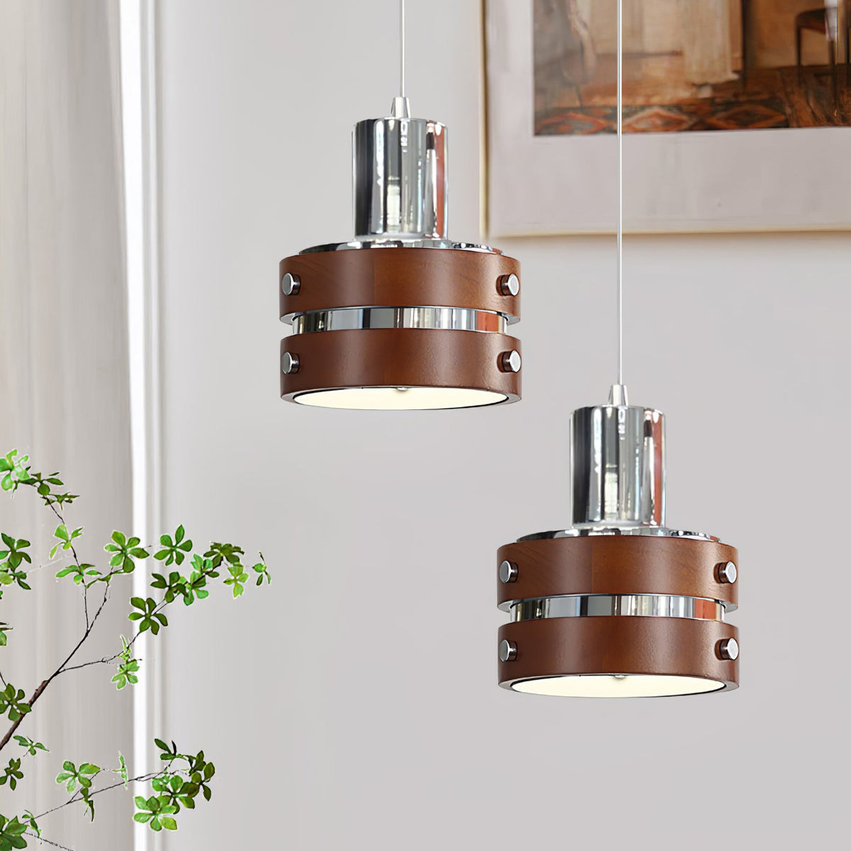 Karry Pendant Light in Chrome and Walnut Wood for Modern Interiors