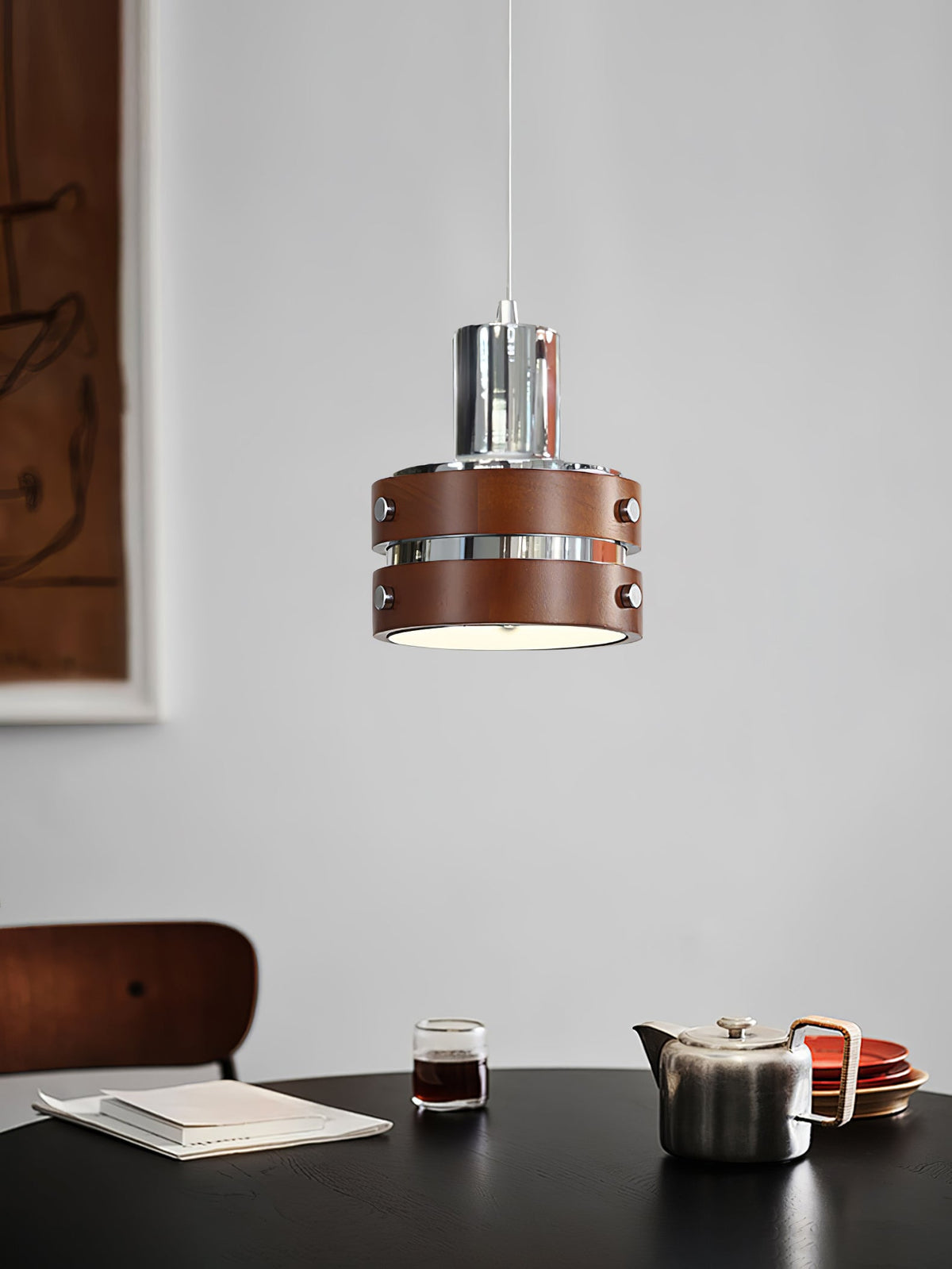 Karry Pendant Light in Chrome and Walnut Wood for Modern Interiors