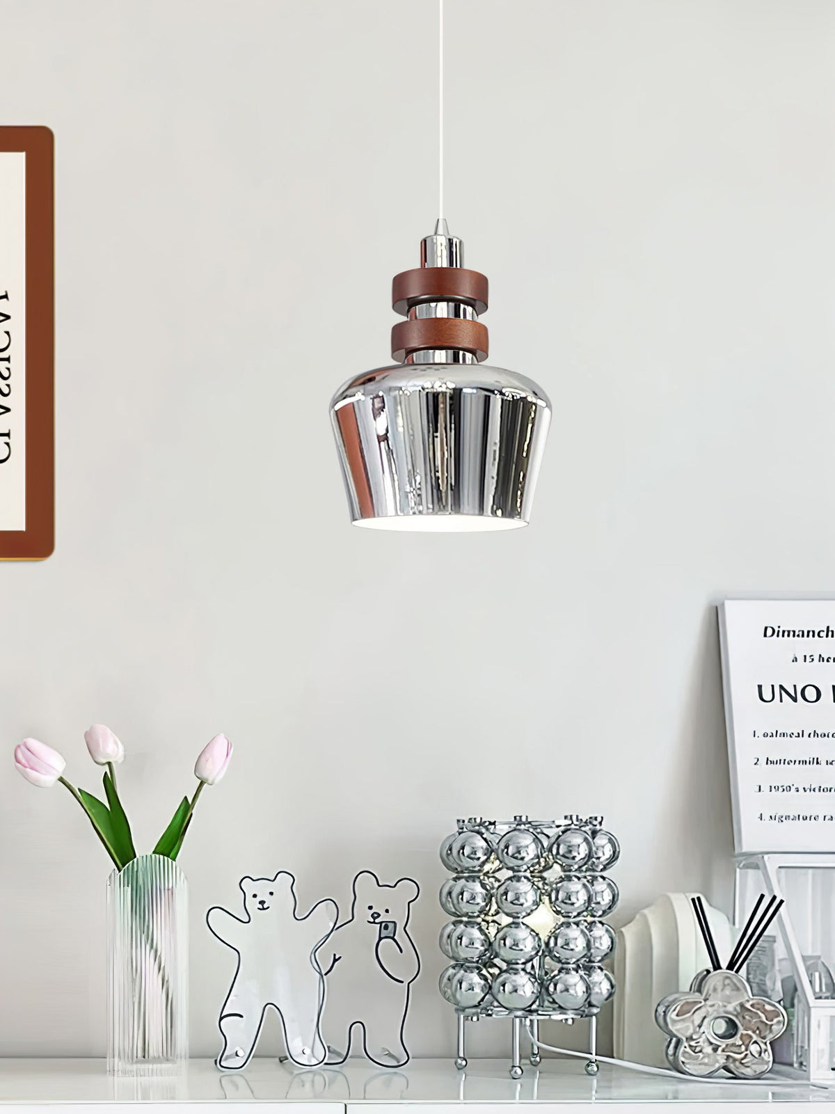 Karry Pendant Light in Chrome and Walnut Wood for Modern Interiors