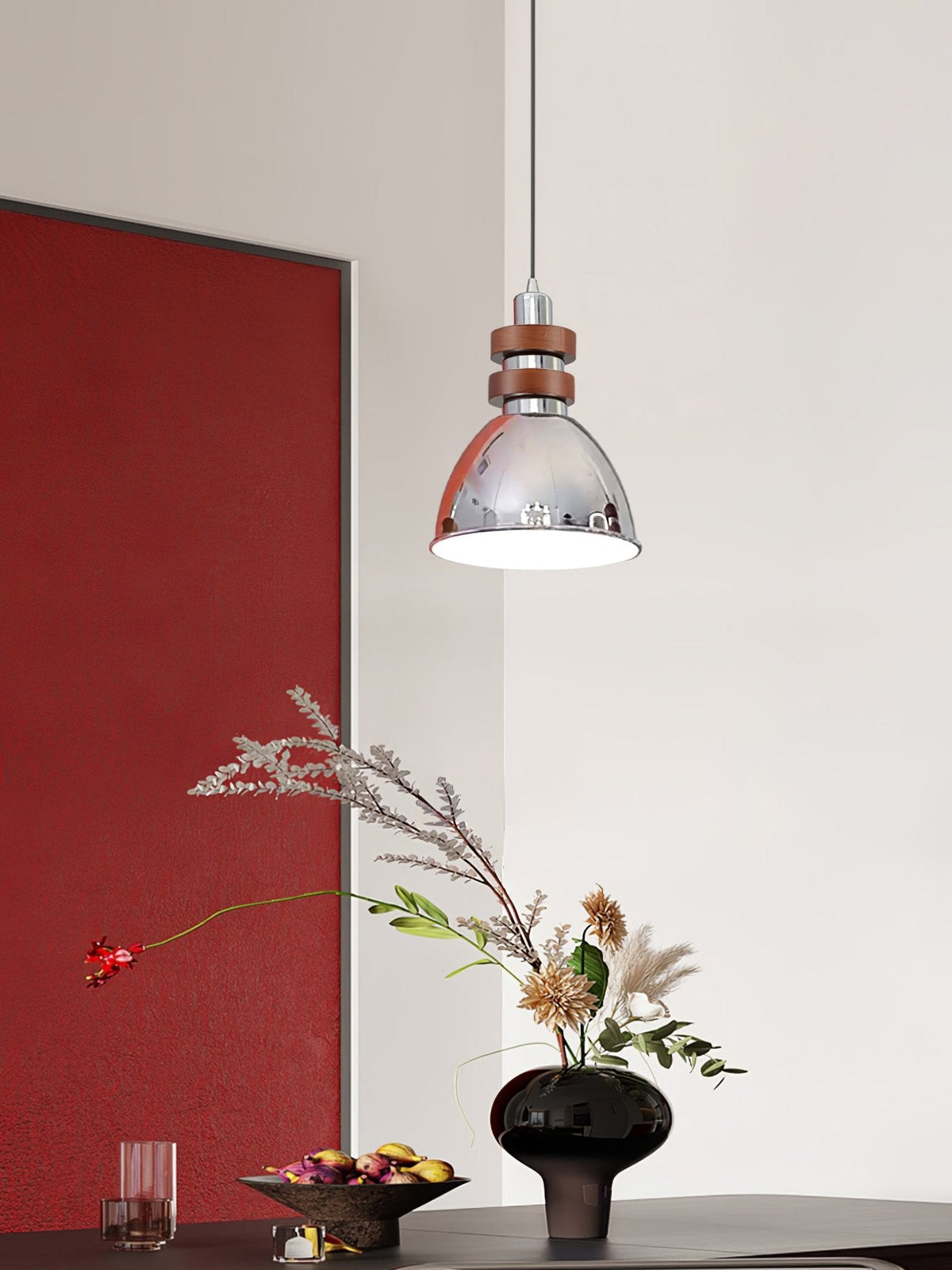 Karry Pendant Light in Chrome and Walnut Wood for Modern Interiors