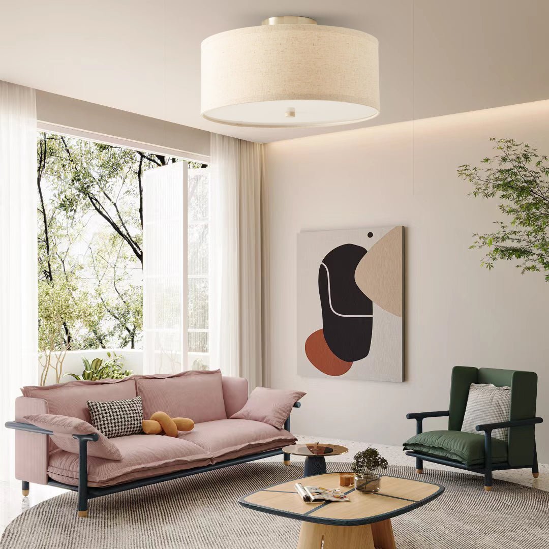 Kasha Linen Flush Mount Ceiling Light – Modern Minimalist Fabric Shade for Bedroom and Living Room