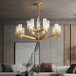 Kayla Brass Chandelier – Modern Glass Pendant Light for Dining Room & Living Room