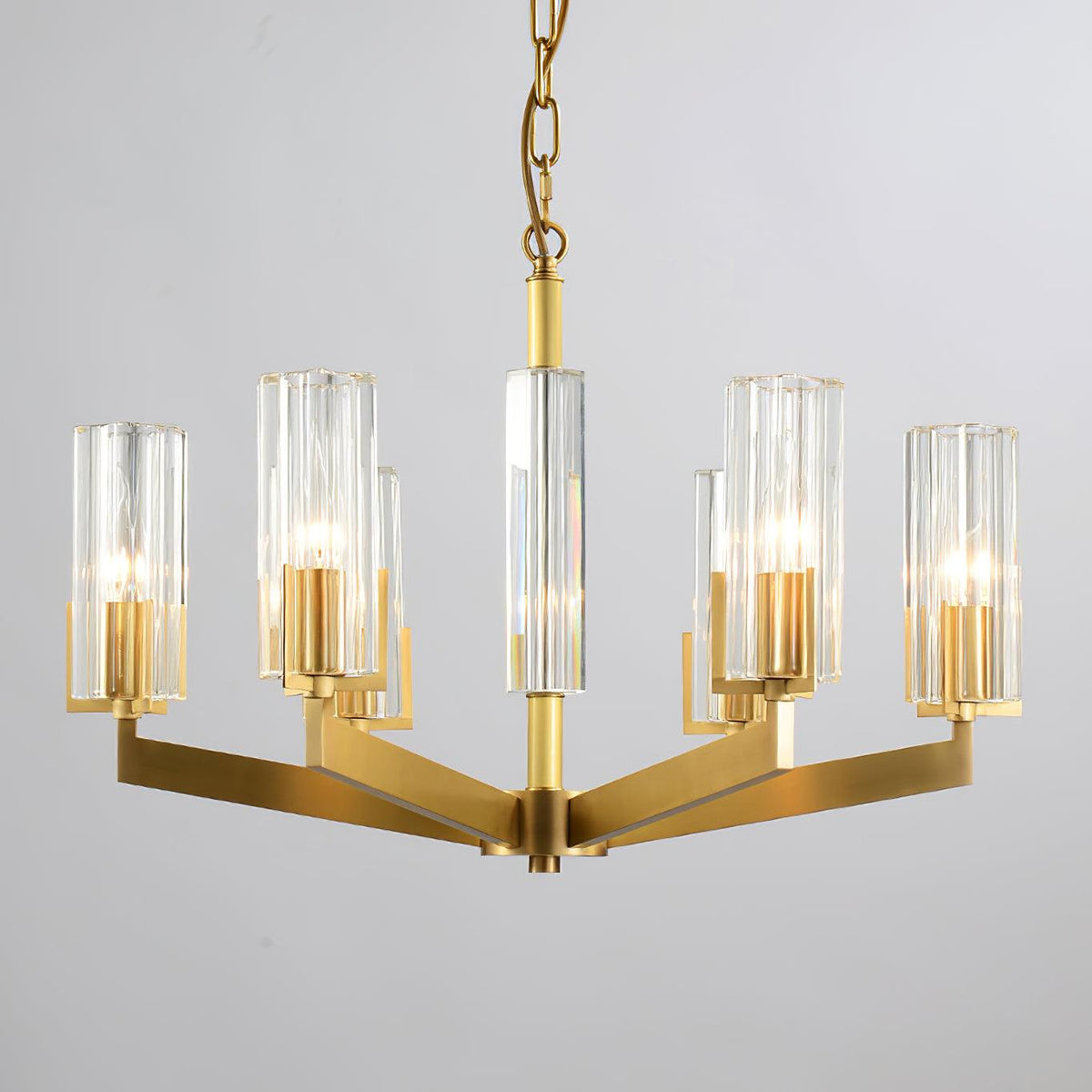 Kayla Brass Chandelier – Modern Glass Pendant Light for Dining Room & Living Room