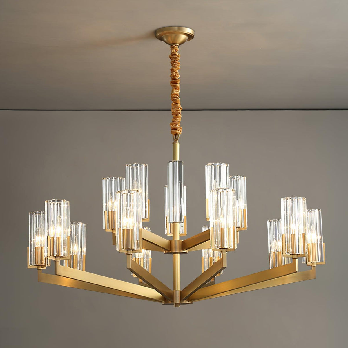 Kayla Brass Chandelier – Modern Glass Pendant Light for Dining Room & Living Room