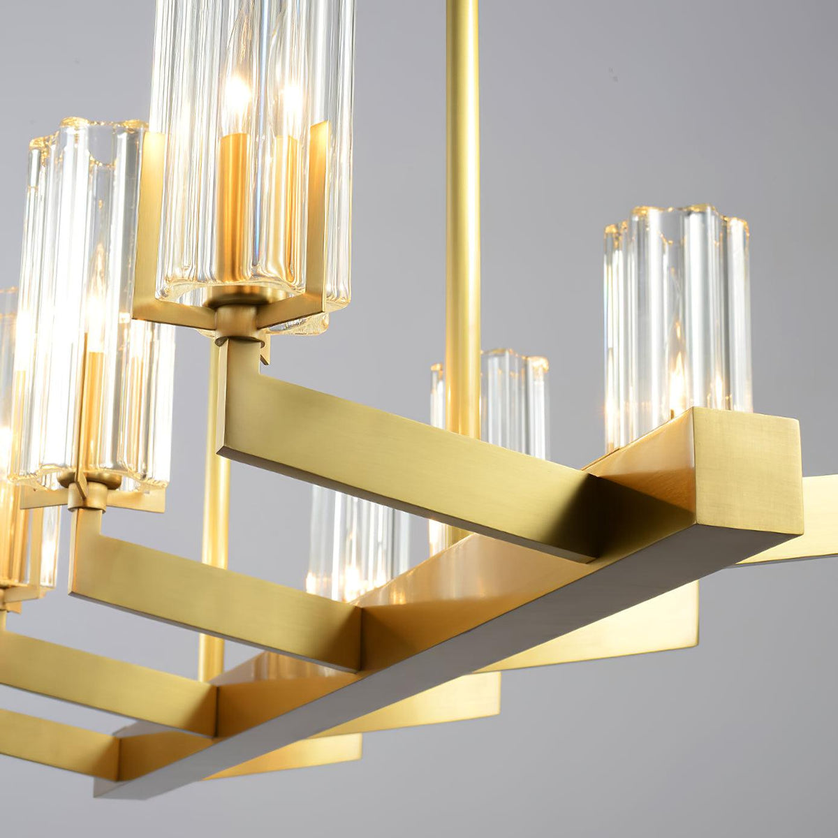 Kayla Brass Chandelier – Modern Glass Pendant Light for Dining Room & Living Room