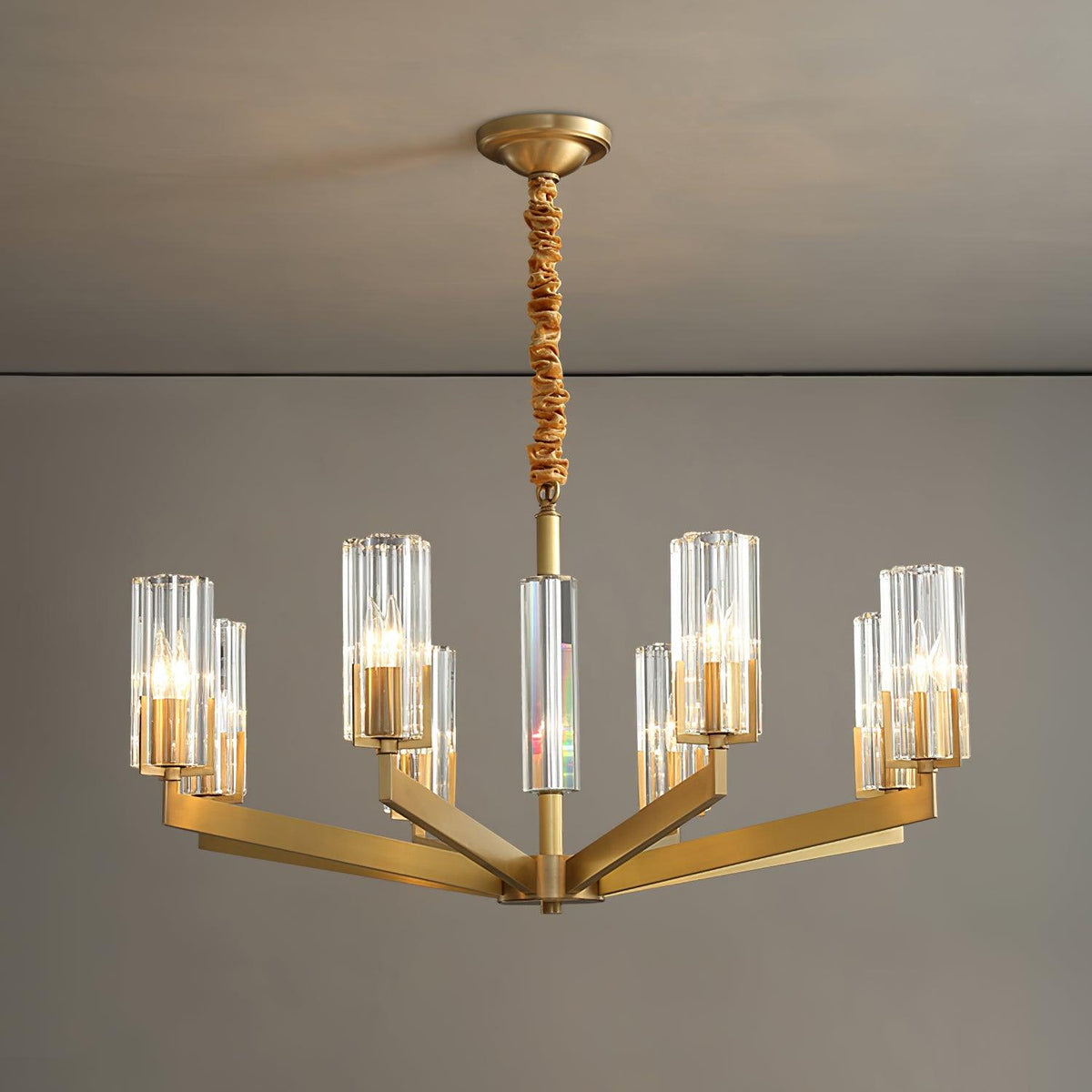 Kayla Brass Chandelier – Modern Glass Pendant Light for Dining Room & Living Room