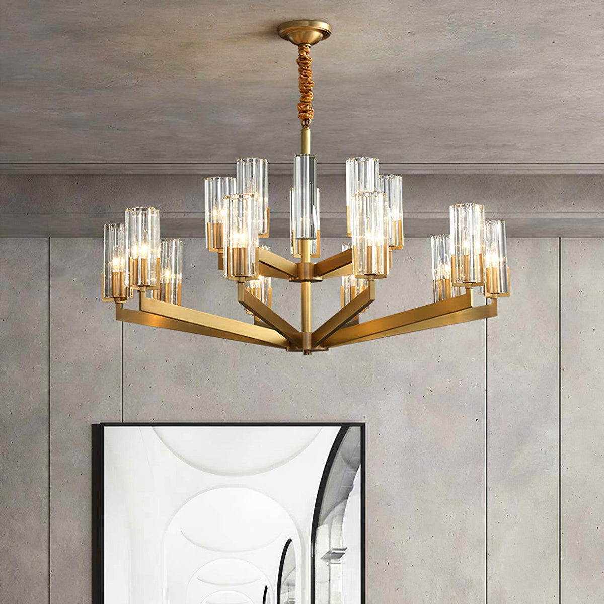 Kayla Brass Chandelier – Modern Glass Pendant Light for Dining Room & Living Room