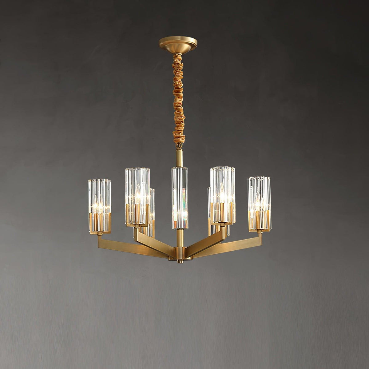 Kayla Brass Chandelier – Modern Glass Pendant Light for Dining Room & Living Room