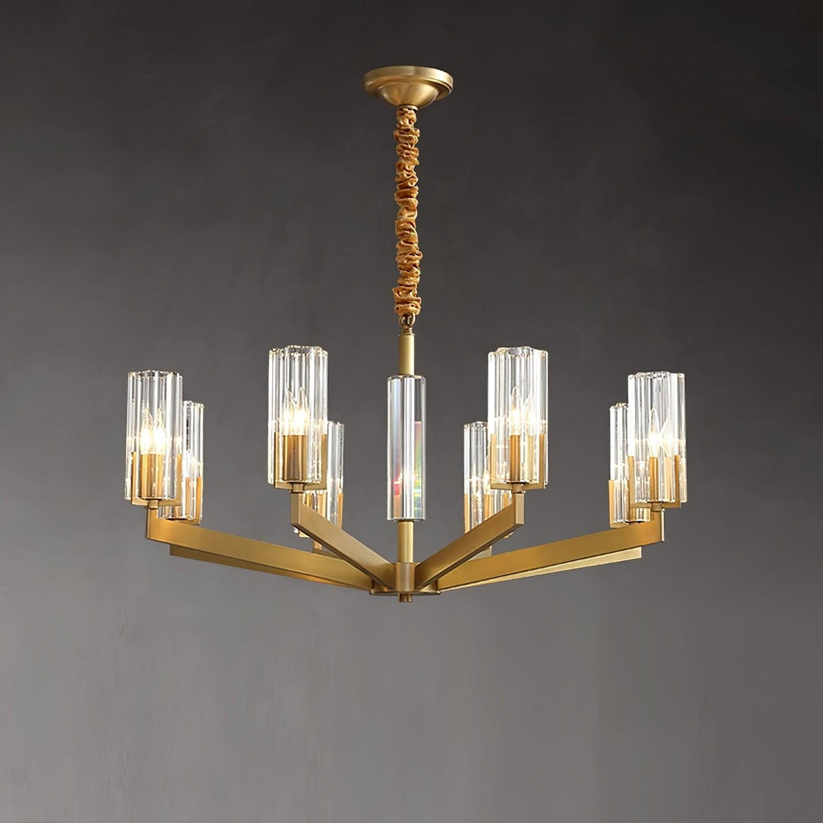 Kayla Brass Chandelier – Modern Glass Pendant Light for Dining Room & Living Room