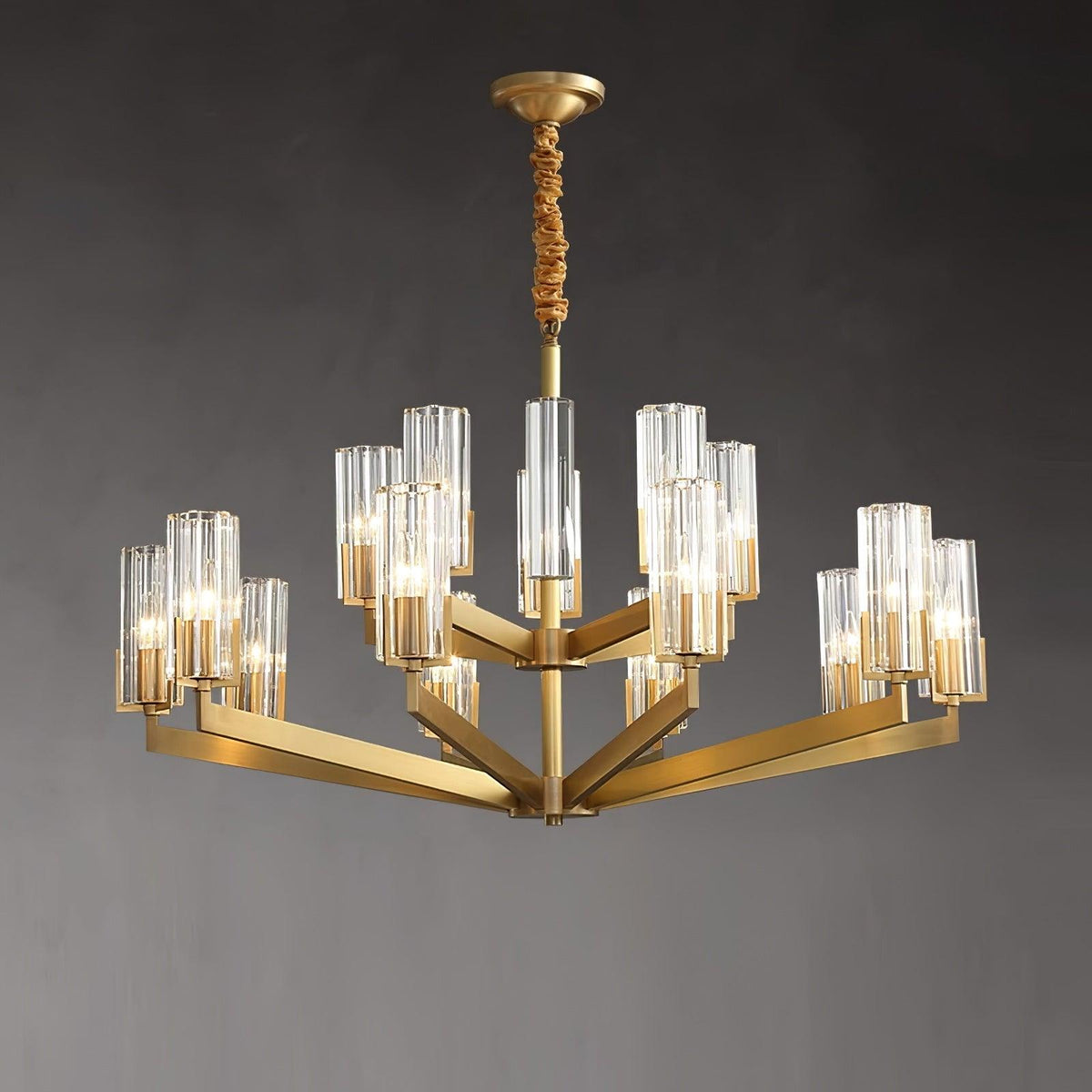 Kayla Brass Chandelier – Modern Glass Pendant Light for Dining Room & Living Room