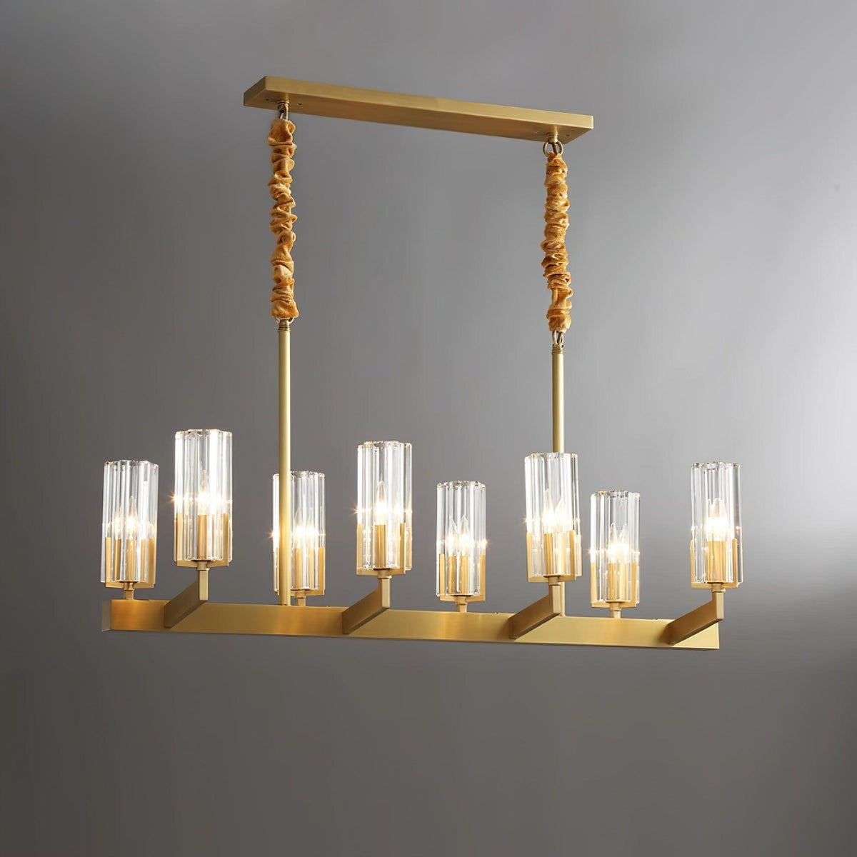Kayla Brass Chandelier – Modern Glass Pendant Light for Dining Room & Living Room