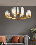 Kayla Brass Chandelier – Modern Glass Pendant Light for Dining Room & Living Room