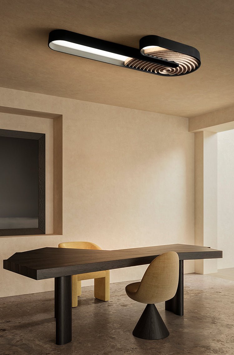 Kinetic Spiral Wall Sconce with LED Light in Black and Wood
