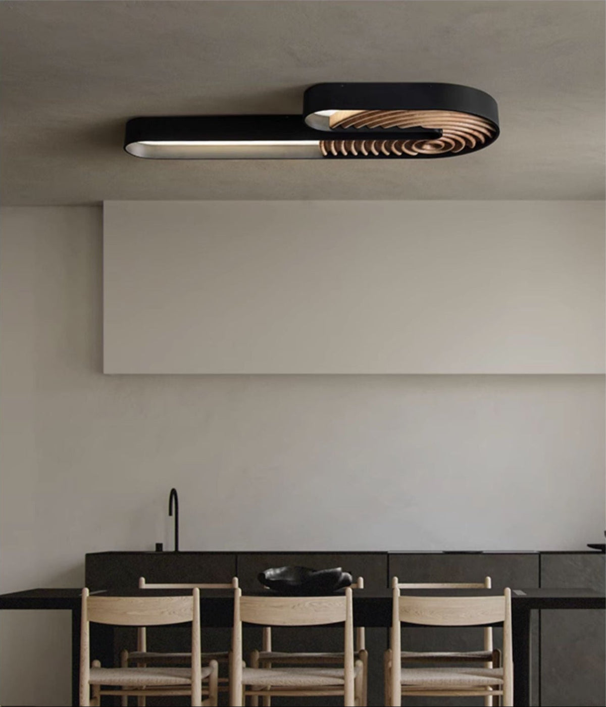 Kinetic Spiral Wall Sconce with LED Light in Black and Wood