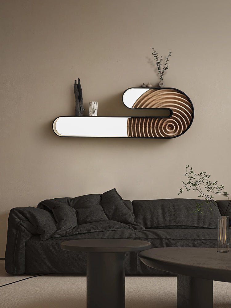 Kinetic Spiral Wall Sconce with LED Light in Black and Wood