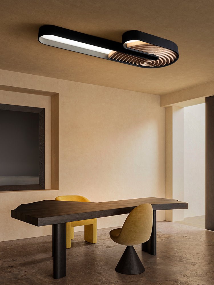 Kinetic Spiral Wall Sconce with LED Light in Black and Wood