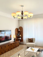 Kingsley Modern Glass Chandelier with Amber Globes for Dining Room and Living Room
