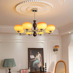 Kingsley Modern Glass Chandelier with Amber Globes for Dining Room and Living Room