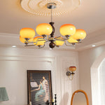 Kingsley Modern Glass Chandelier with Amber Globes for Dining Room and Living Room