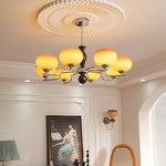 Kingsley Modern Glass Chandelier with Amber Globes for Dining Room and Living Room