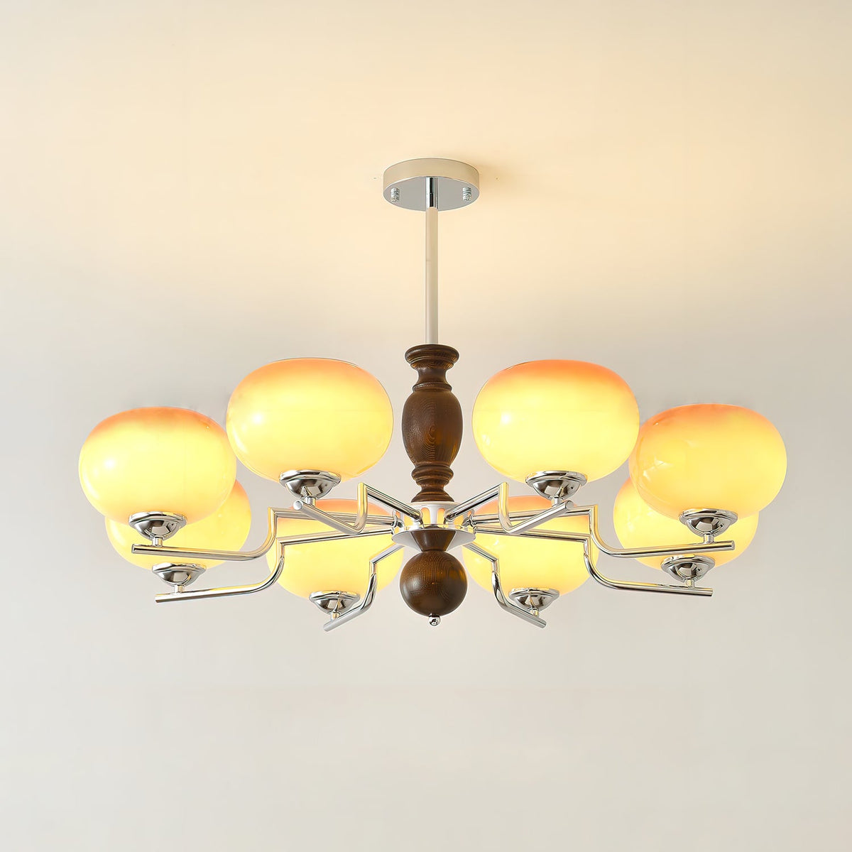Kingsley Modern Glass Chandelier with Amber Globes for Dining Room and Living Room