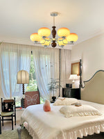 Kingsley Modern Glass Chandelier with Amber Globes for Dining Room and Living Room