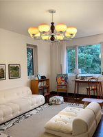 Kingsley Modern Glass Chandelier with Amber Globes for Dining Room and Living Room
