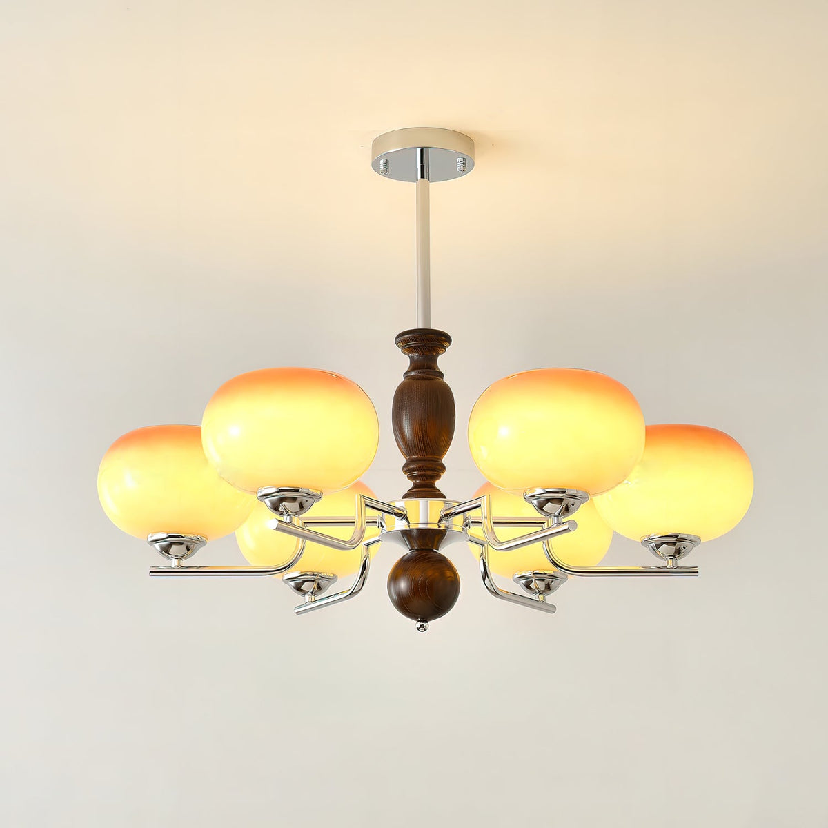 Kingsley Modern Glass Chandelier with Amber Globes for Dining Room and Living Room