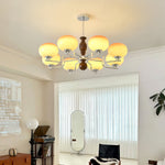 Kingsley Modern Glass Chandelier with Amber Globes for Dining Room and Living Room