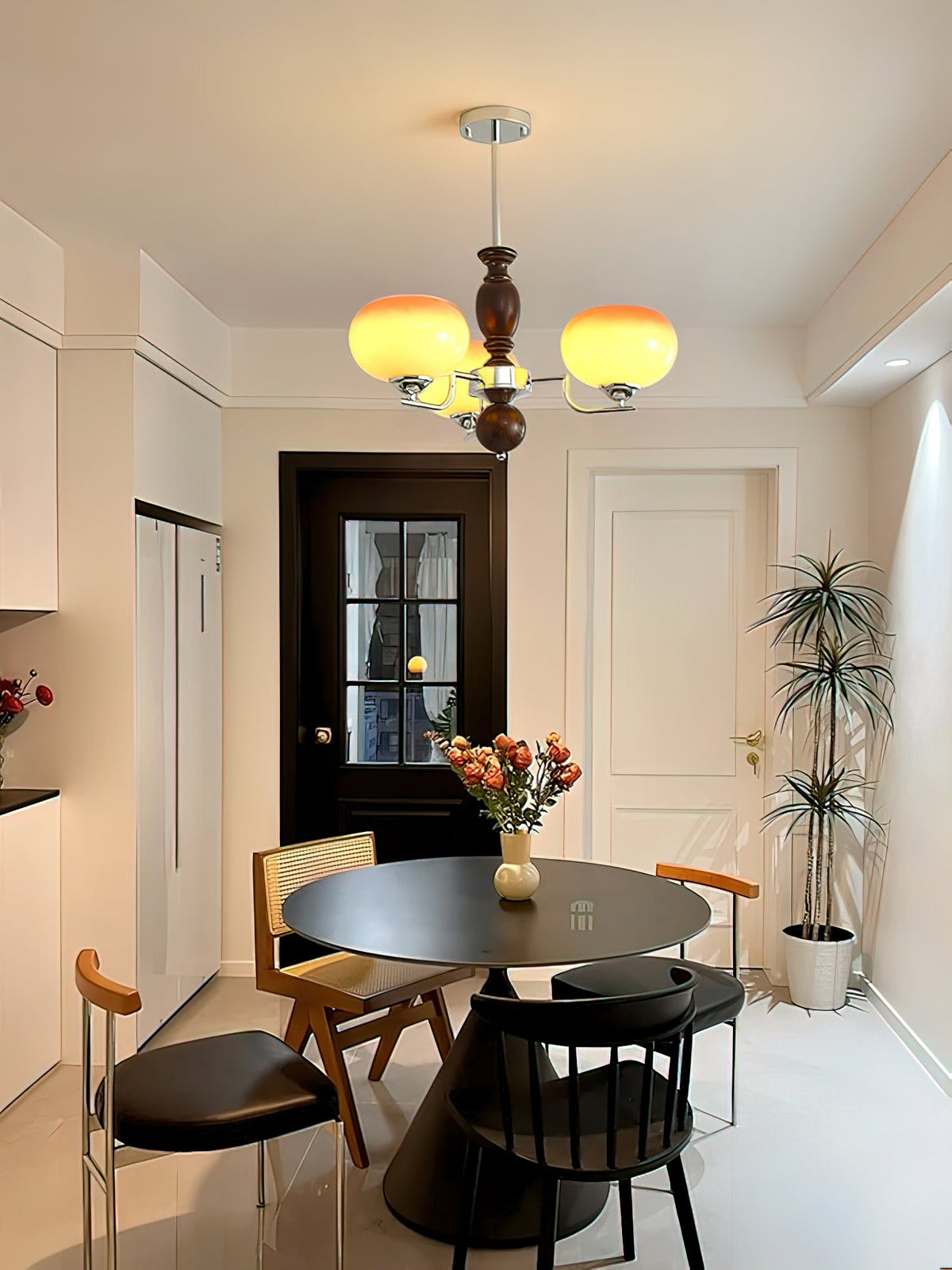 Kingsley Modern Glass Chandelier with Amber Globes for Dining Room and Living Room