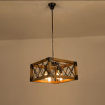 Linear Wood and Black Metal Kitchen Island Chandelier, 5-Light Modern Farmhouse Pendant