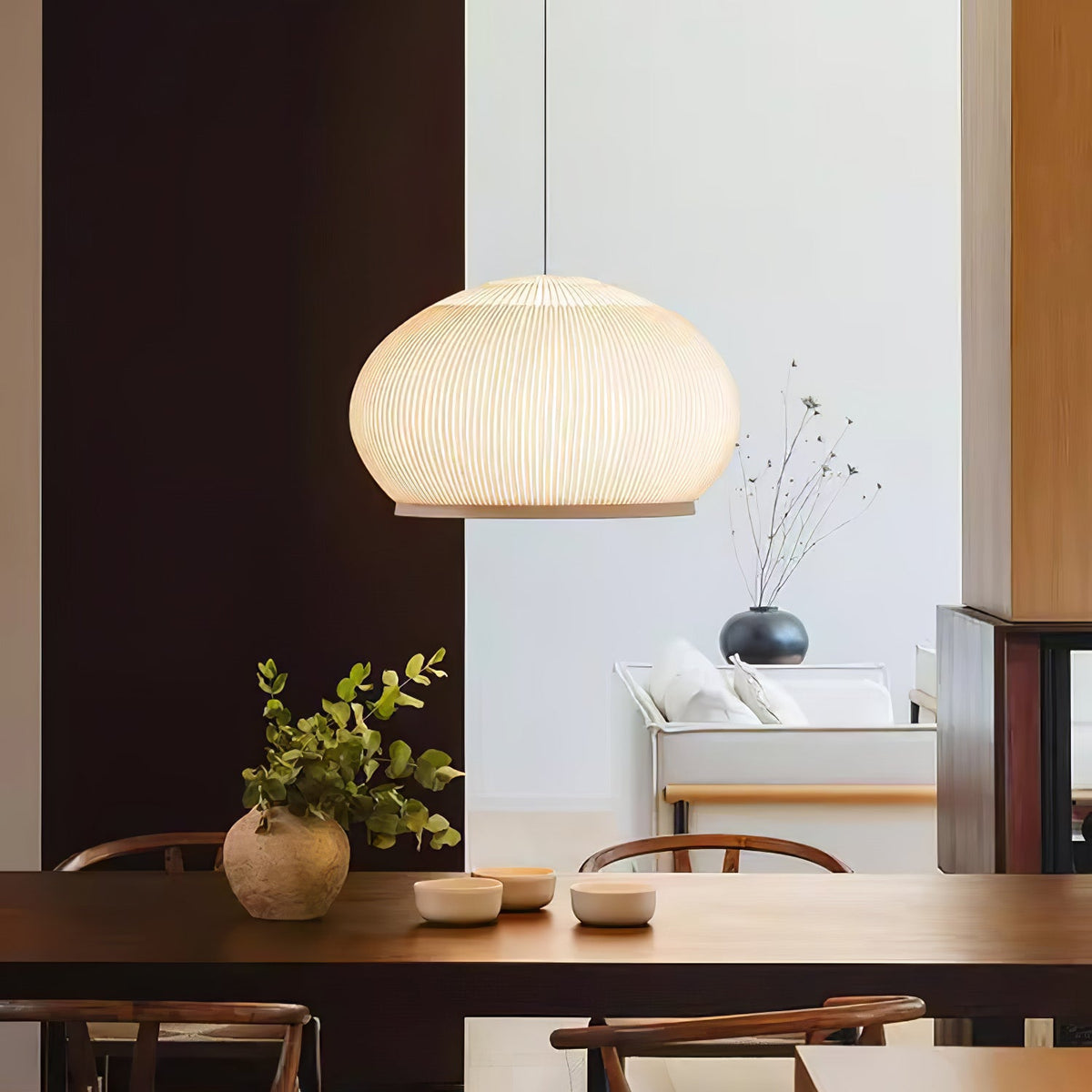 Lantern Knit Pendant Light – Woven Fabric Shade, Modern Minimalist Ceiling Lamp