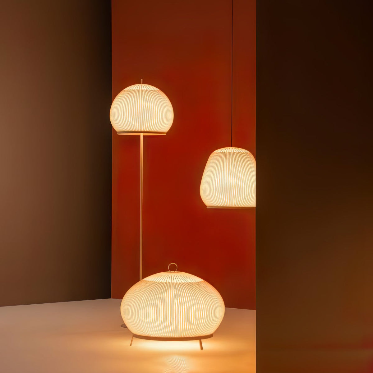 Lantern Knit Pendant Light – Woven Fabric Shade, Modern Minimalist Ceiling Lamp