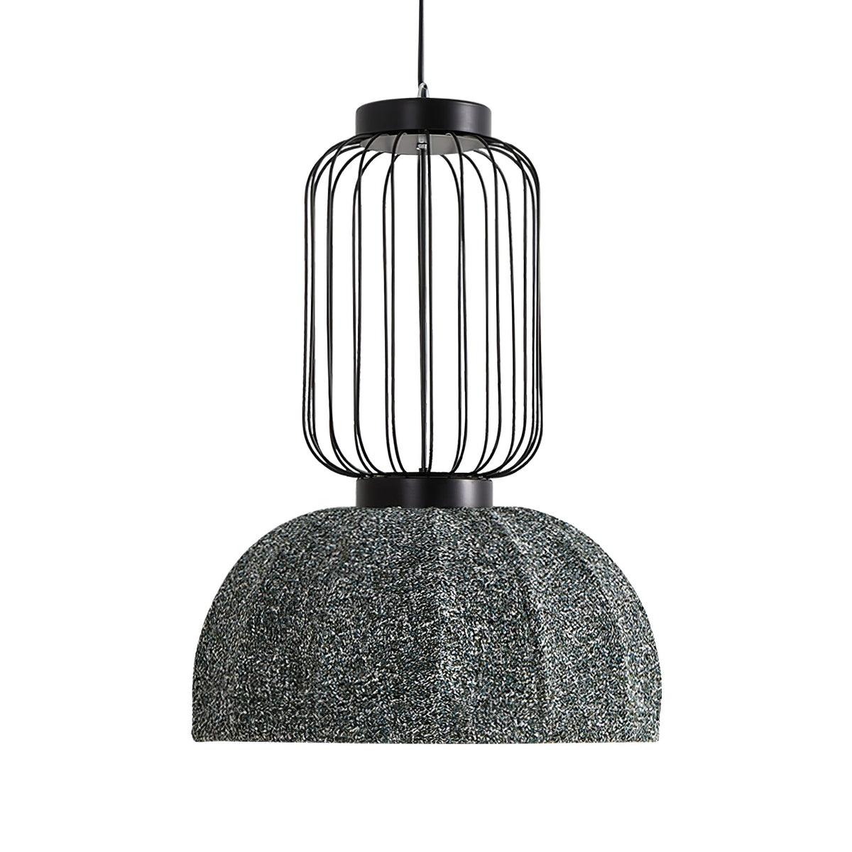 Korvo Pendant Light – Sculptural Black Metal & Fabric Dome Lamp