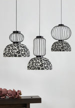 Korvo Pendant Light – Sculptural Black Metal & Fabric Dome Lamp