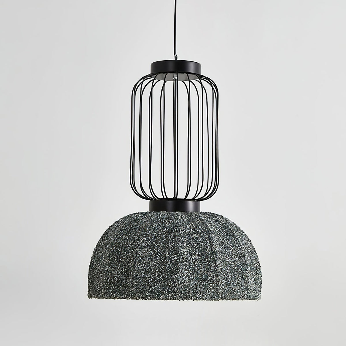 Korvo Pendant Light – Sculptural Black Metal & Fabric Dome Lamp