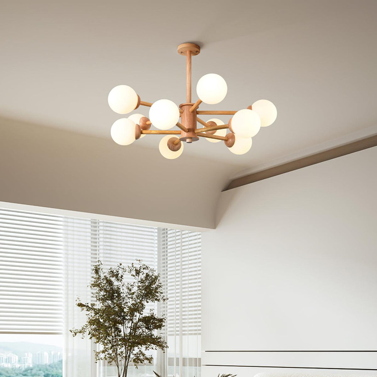 Kozan Wooden Chandelier – Sculptural Modern Pendant Light for Dining Room and Living Room