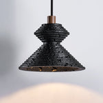 Kryos Texture Pendant Light in Black Travertine with Walnut Accent