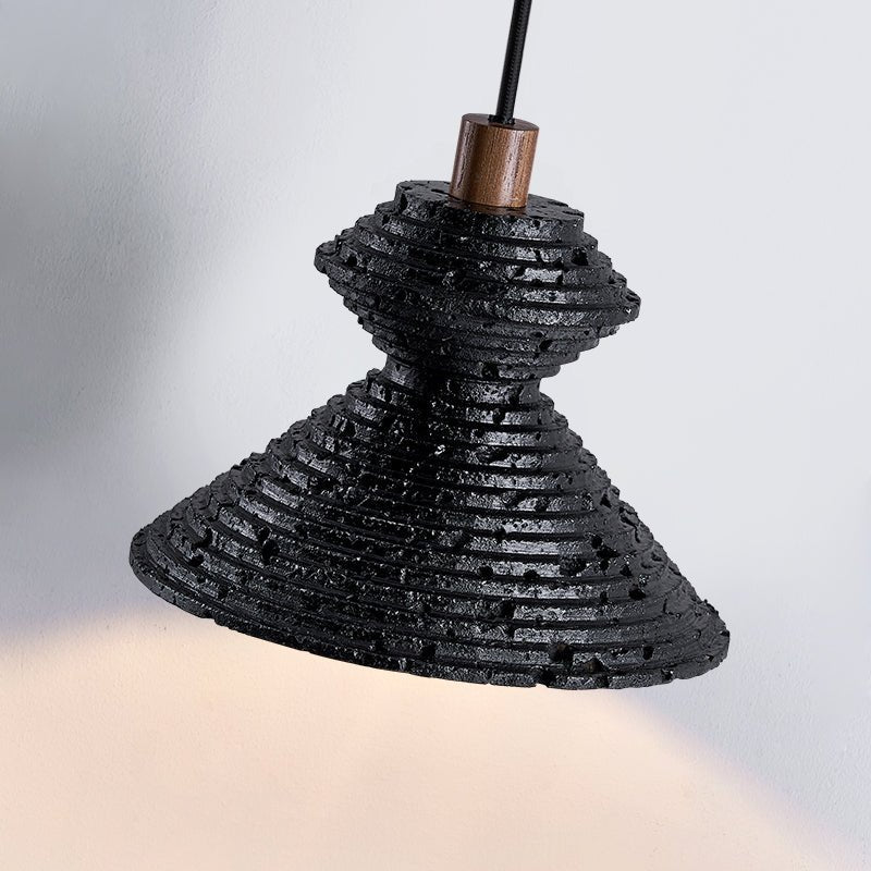 Kryos Texture Pendant Light in Black Travertine with Walnut Accent