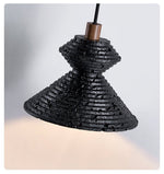 Kryos Texture Pendant Light in Black Travertine with Walnut Accent