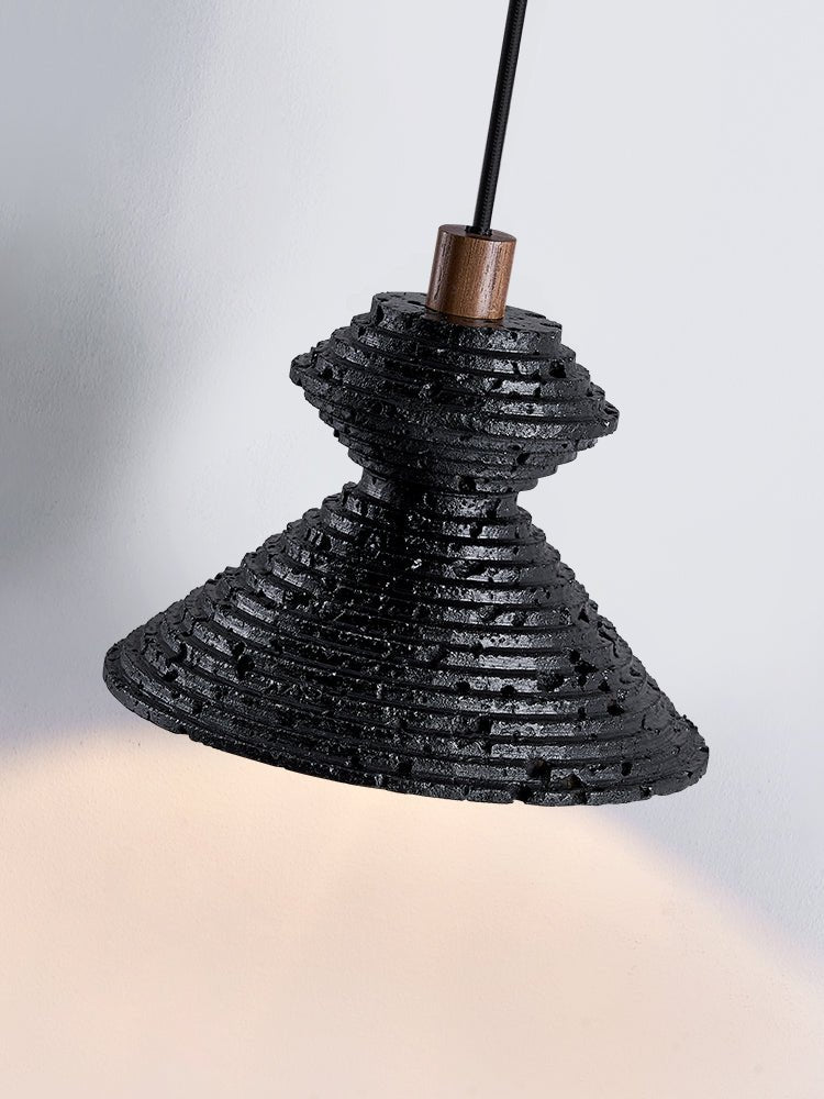 Kryos Texture Pendant Light in Black Travertine with Walnut Accent