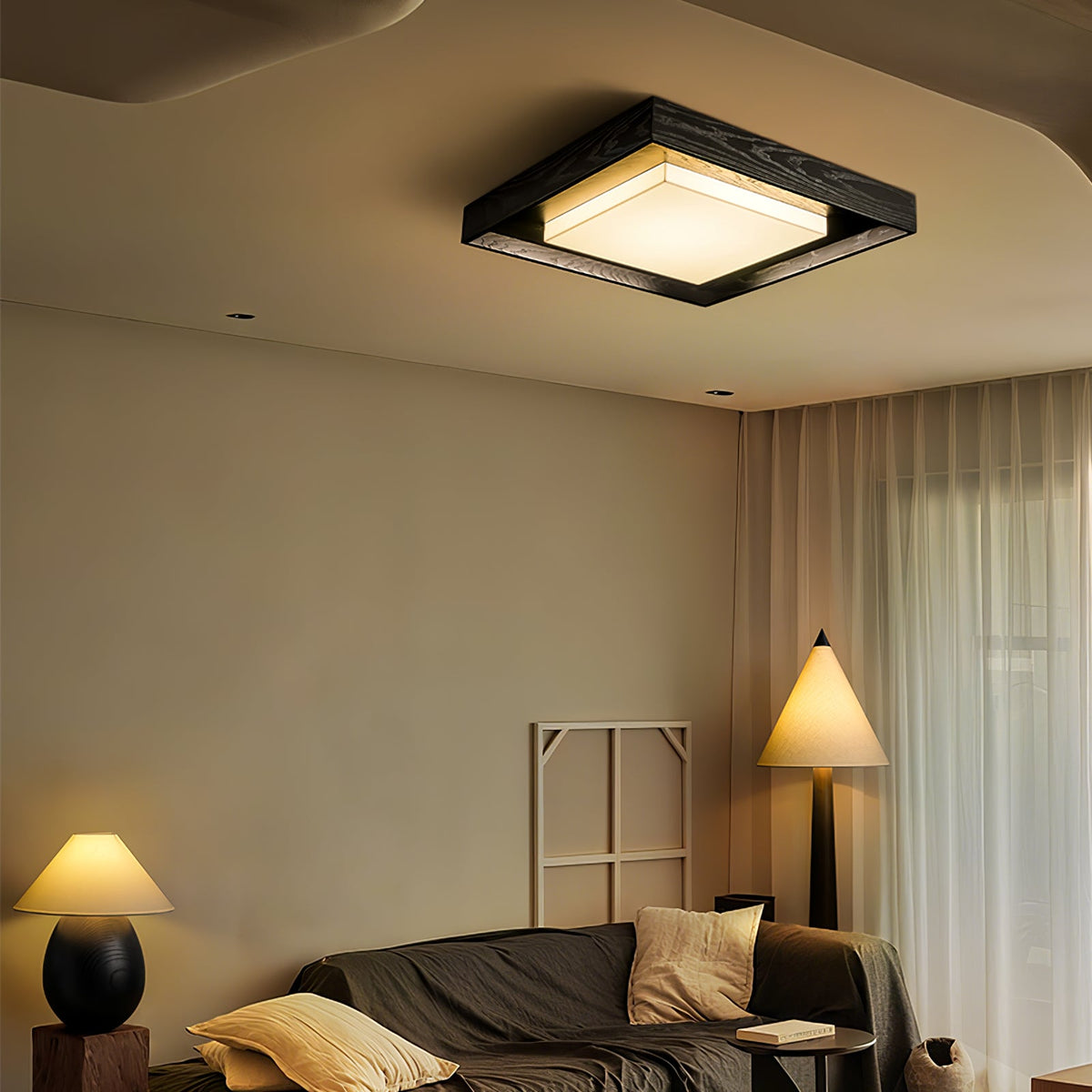 Kurin Wood Frame Ceiling Light – Modern Flush Mount LED for Bedroom, Dining, Living Room