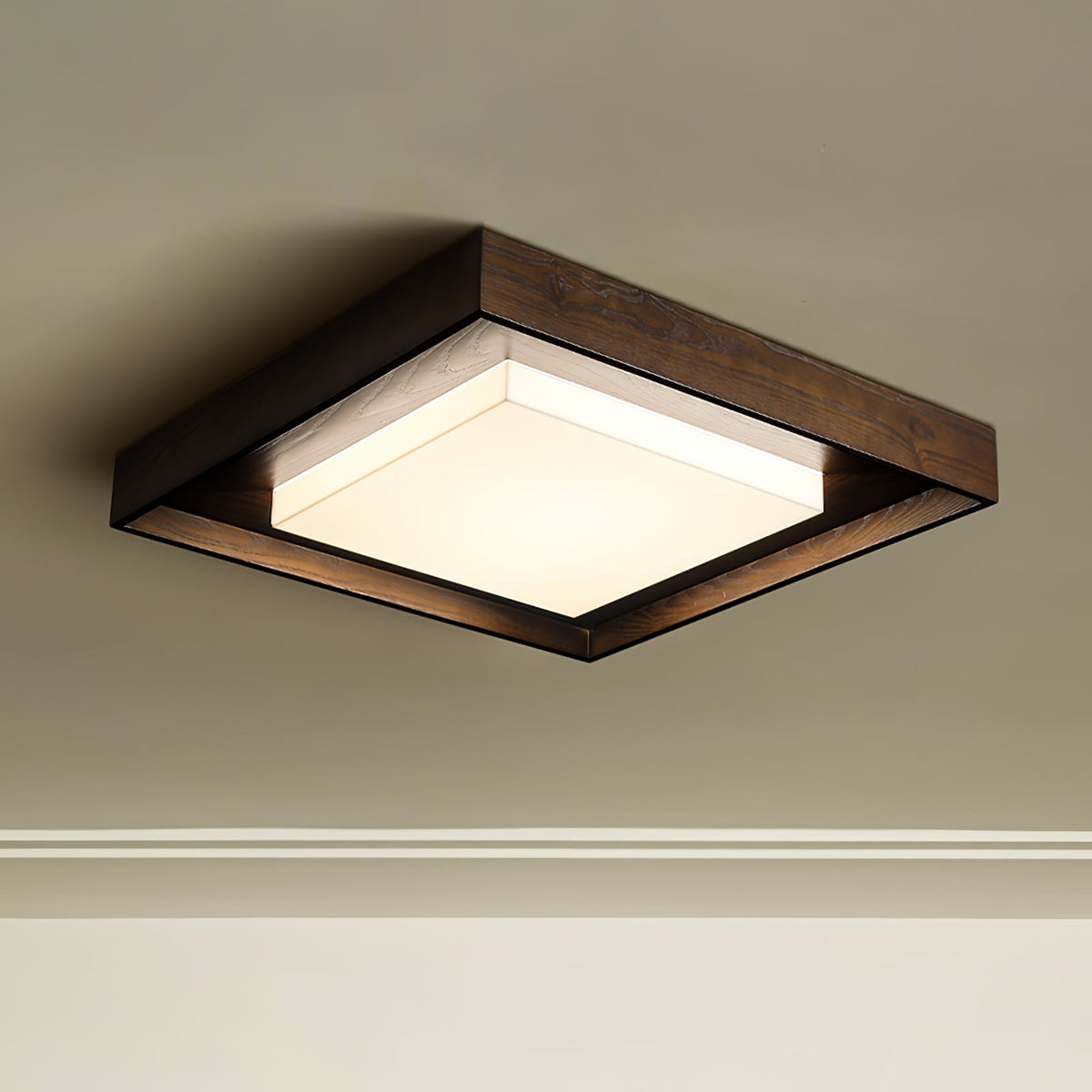 Kurin Wood Frame Ceiling Light – Modern Flush Mount LED for Bedroom, Dining, Living Room