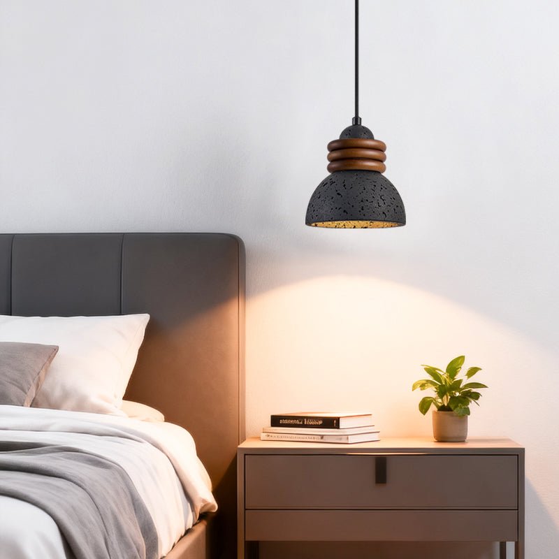 Kuro Ring Pendant Light in Black Travertine and Walnut