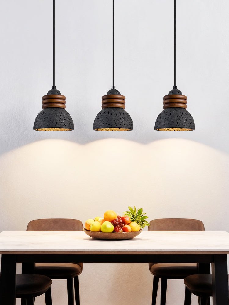 Kuro Ring Pendant Light in Black Travertine and Walnut