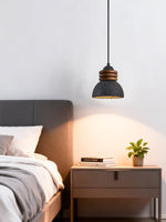 Kuro Ring Pendant Light in Black Travertine and Walnut